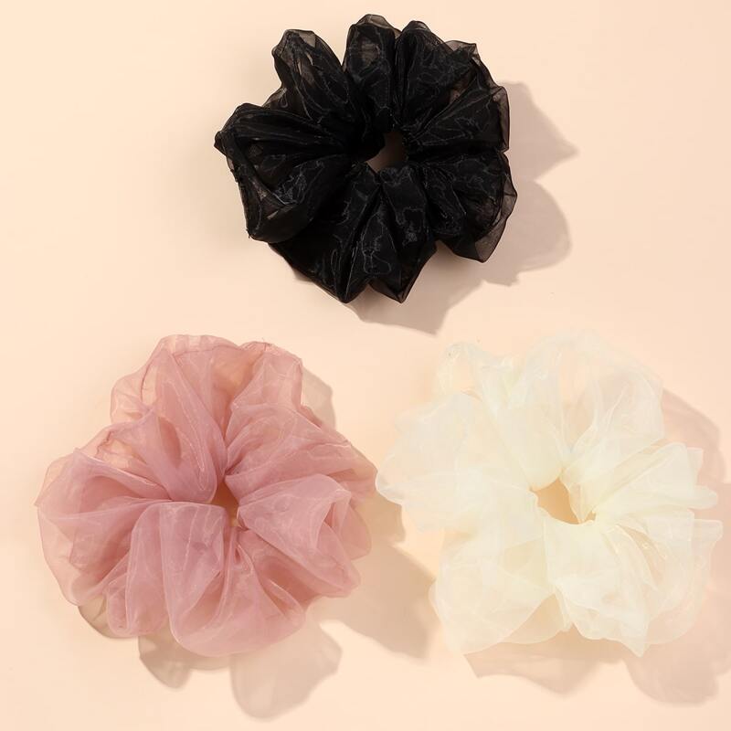 

3pcs Mesh Scrunchie, Multicolor