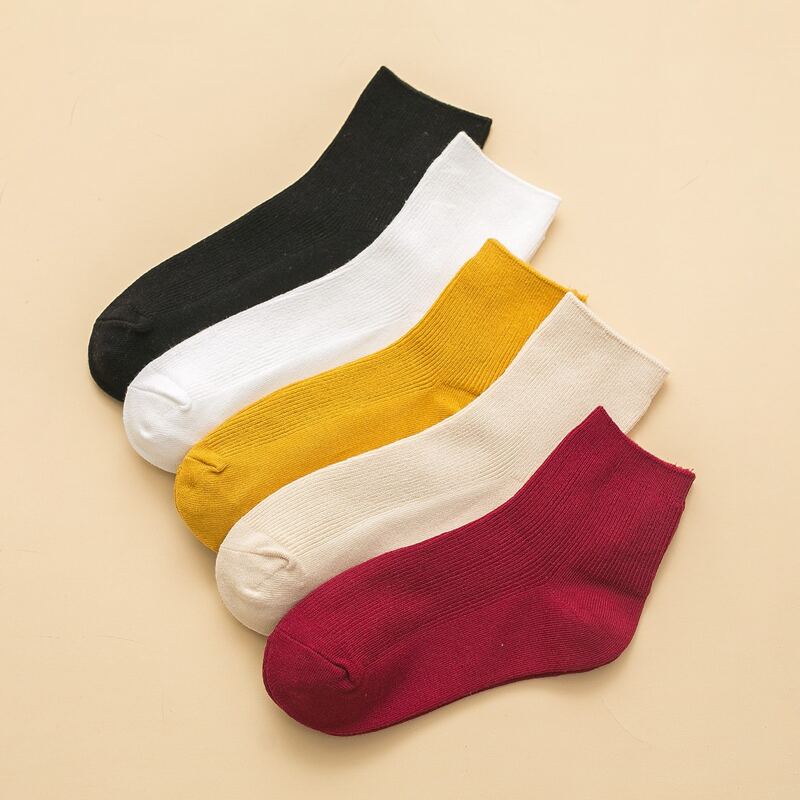 

5pairs Solid Socks, Multicolor