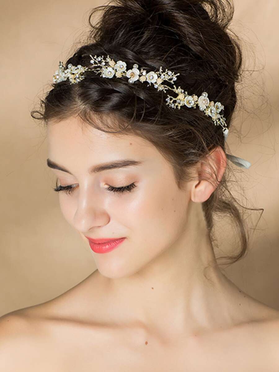 Flower Decor Hair Accessory - White - View 1
