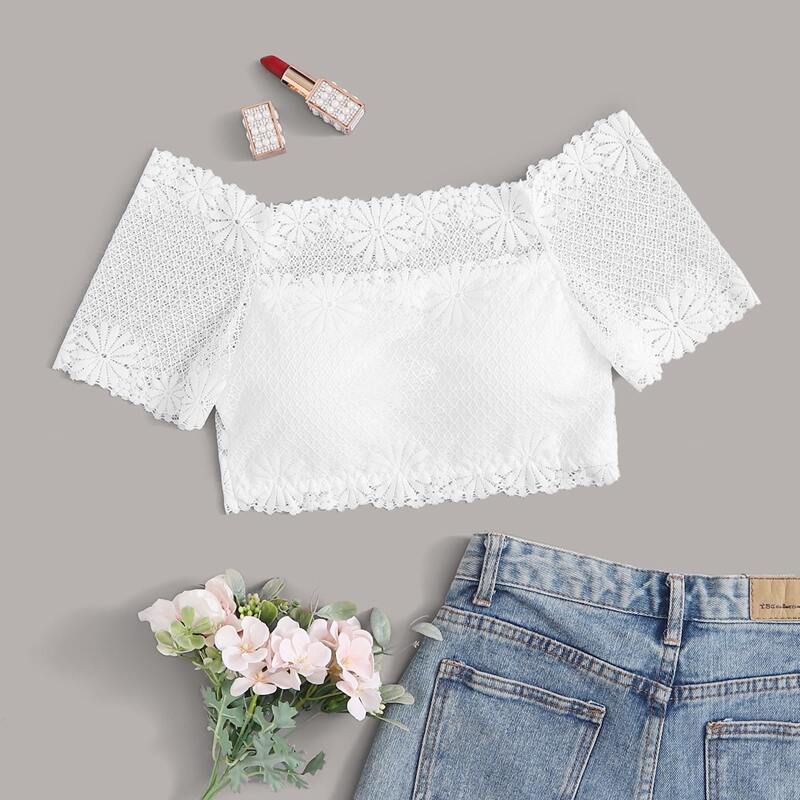 

Floral Lace Bardot Bralette, White