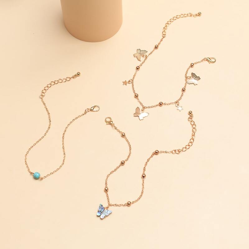 

3pcs Butterfly Charm Anklet, Gold