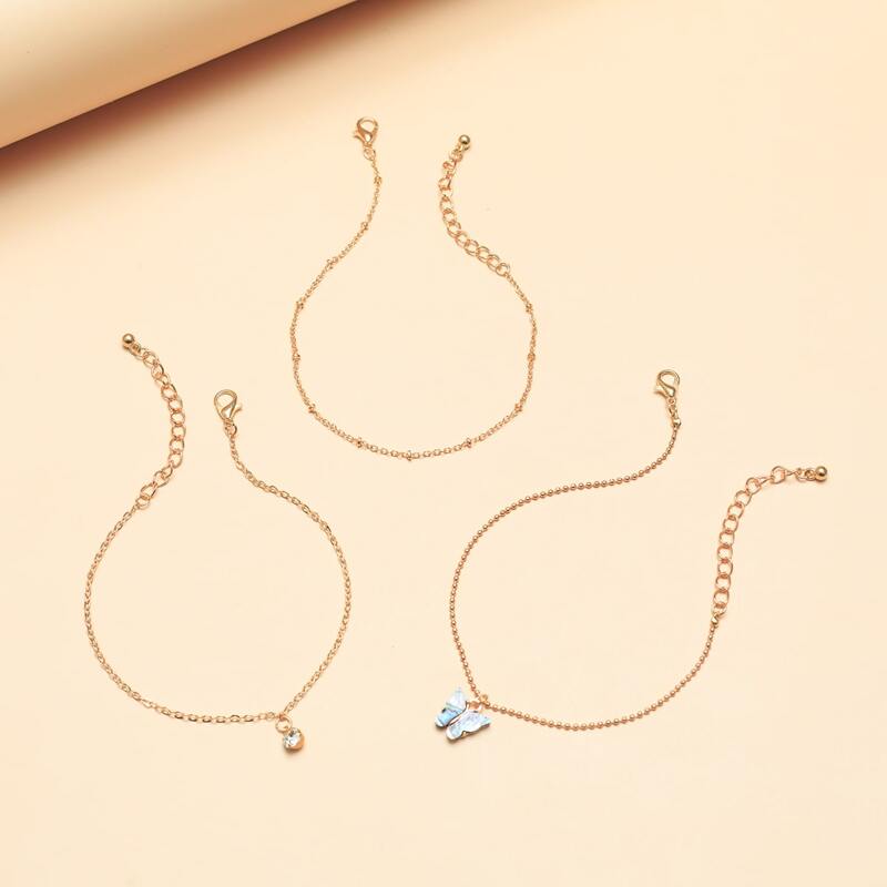 

3pcs Butterfly Charm Anklet, Gold