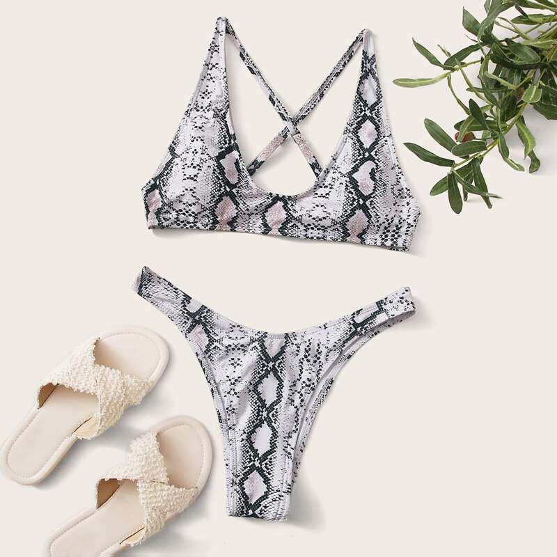 

Snakeskin High Cut Bikini Swimsuit, Multicolor