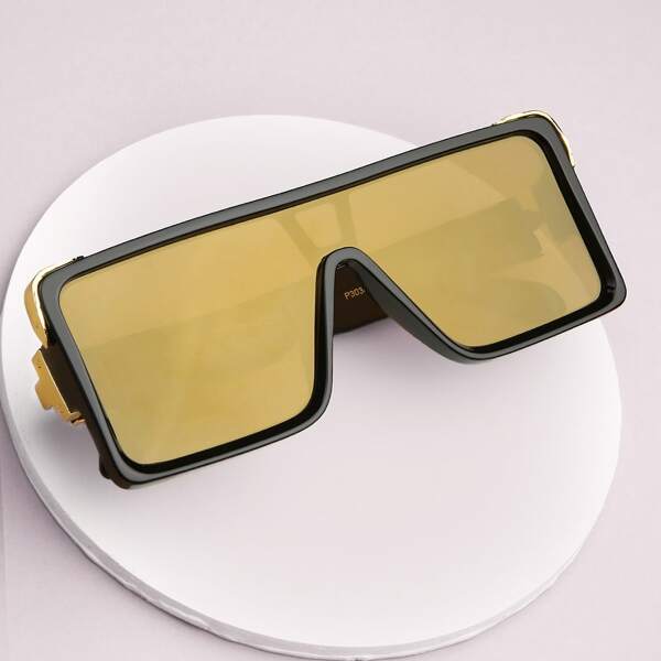 

Metal Detail Large Acrylic Retro Square Sunglasses, Yellow