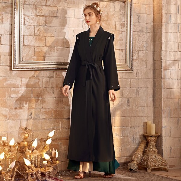 

Rhinestone Self Tie Abaya Without Dress, Black