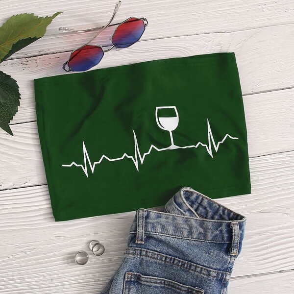 

Glass Print Crop Tube Top, Green