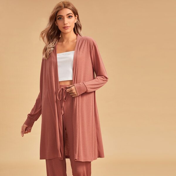 

Solid Rib-knit Lounge Robe, Red