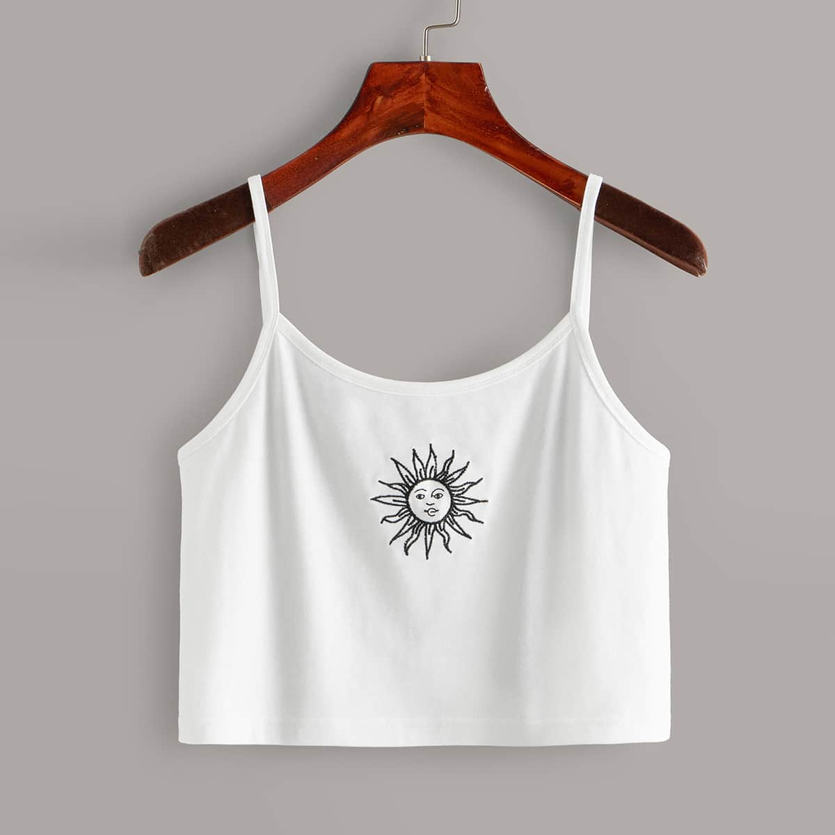 

Sun Embroidery Crop Cami, White