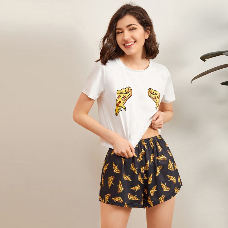 

Pizza Print Tee & Shorts Pajama Set, Multicolor