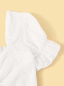Camisa peplum con cordón con bordado con ojal - Blanco - Ver 4
