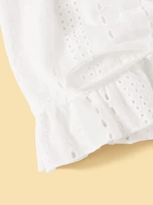 Camisa peplum con cordón con bordado con ojal - Blanco - Ver 5