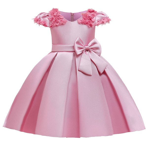 

Toddler Girls Pearls Beaded Big Bow Appliques Dress, Pink