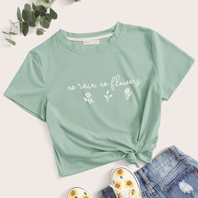 

Slogan & Flower Mint Green Tee