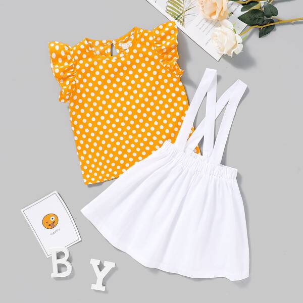 

Toddler Girls Polka Dot Blouse & Pinafore Skirt, Multicolor