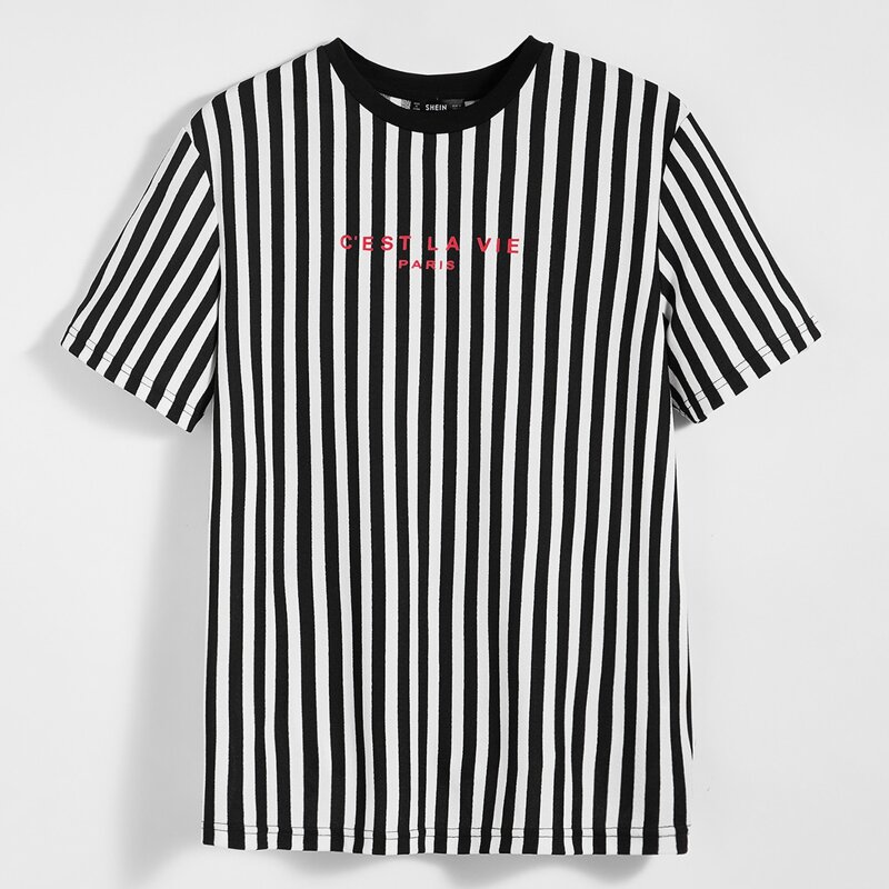 

Guys Letter Graphic Striped Top, Black and white