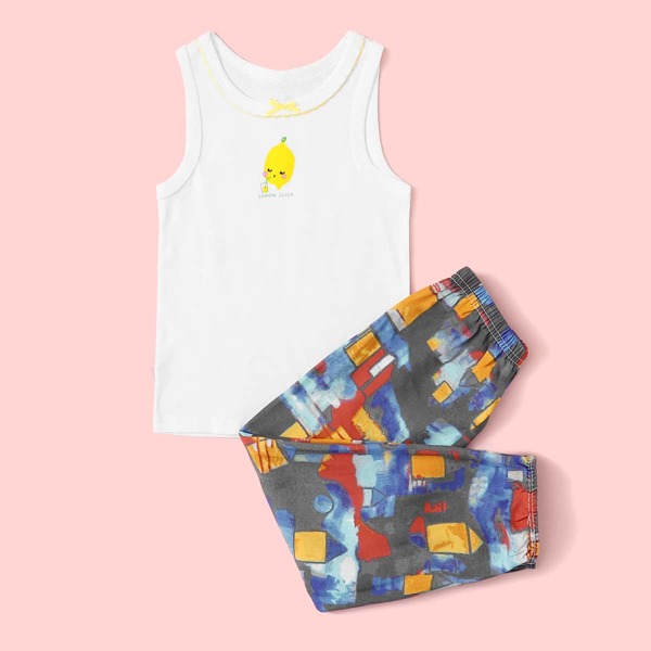 

Toddler Girls Cartoon Lemon Pajama Set, Multicolor