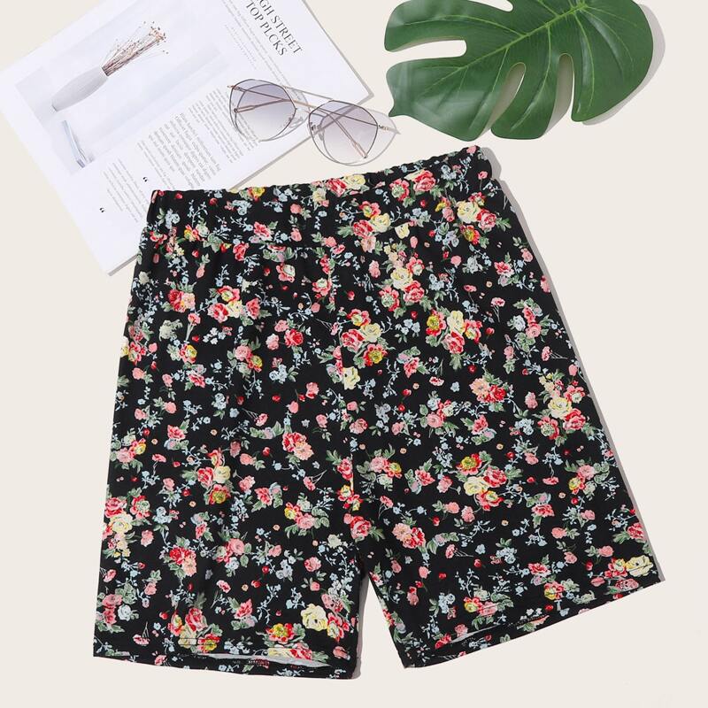 

Allover Floral Elastic Waist Biker Shorts, Multicolor