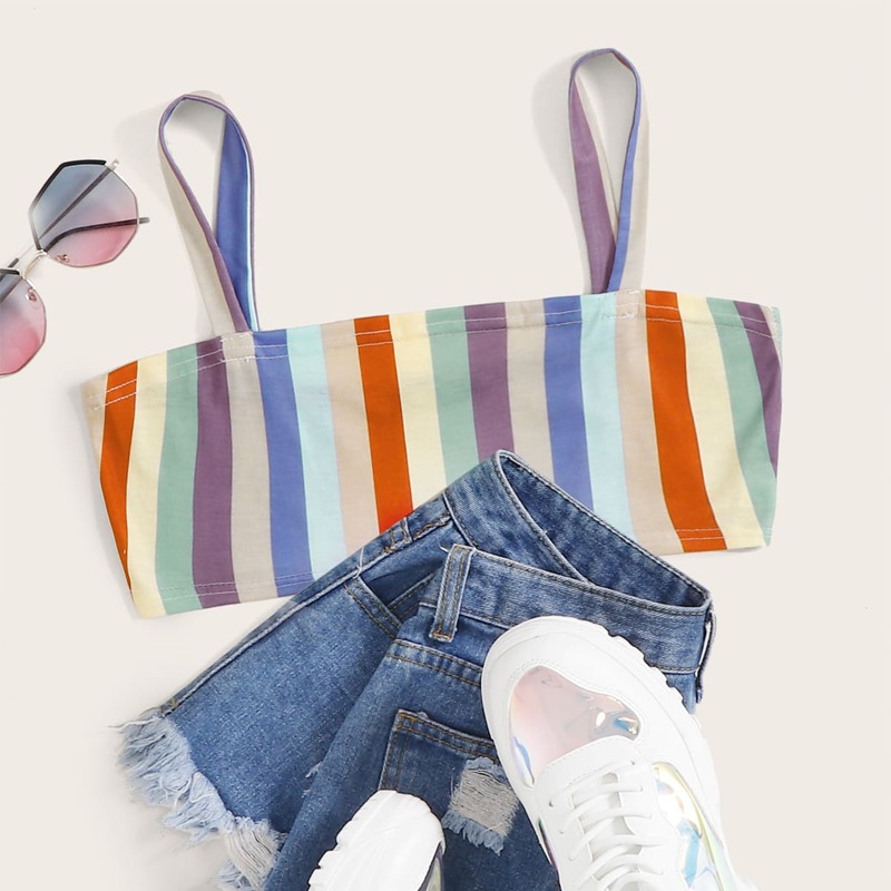 

Rainbow Striped Crop Cami Top, Multicolor