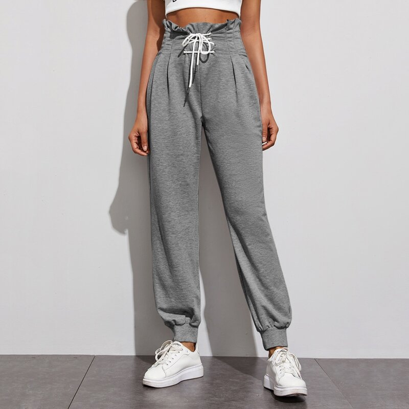 

Lace Up Tie Front Sweatpants, Grey