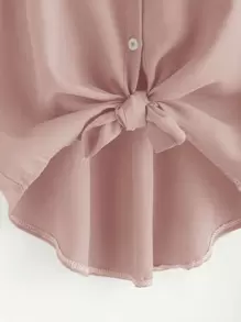 SHEIN LUNE 大碼結飾下擺紐扣襯衫 - 粉色 - 查看 3