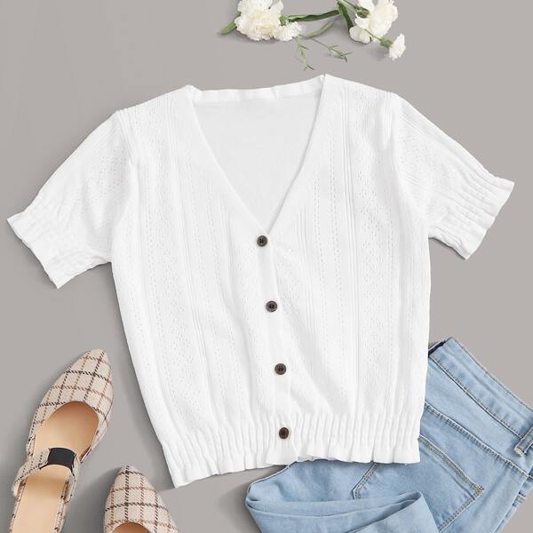 

Solid Knit Crop Button Up Cardigan, White