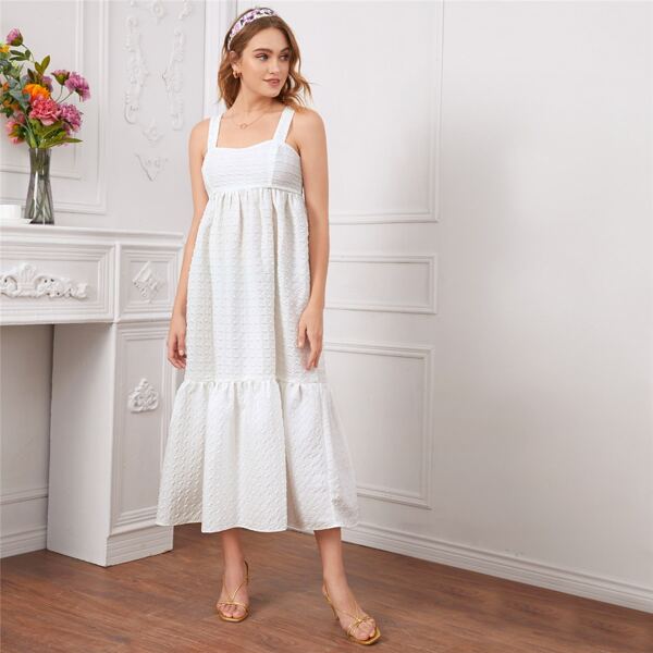 

Solid Textured Ruched Bust Cami Dress, White