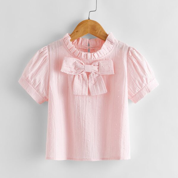 

Toddler Girls Bow Front Frill Neck Blouse, Pink