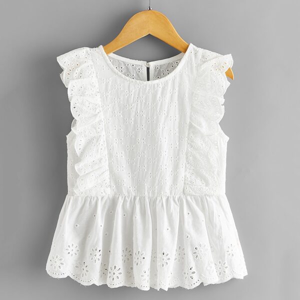 

Toddler Girls Ruffle Trim Schiffy Blouse, White