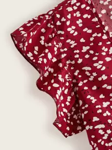 SHEIN VCAY Top bajo fruncido con cordón delantero floral de margarita - Rojo - Ver 4