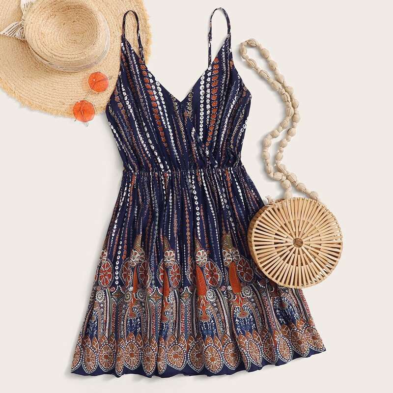 

Surplice Neck Tribal Cami Dress, Multicolor