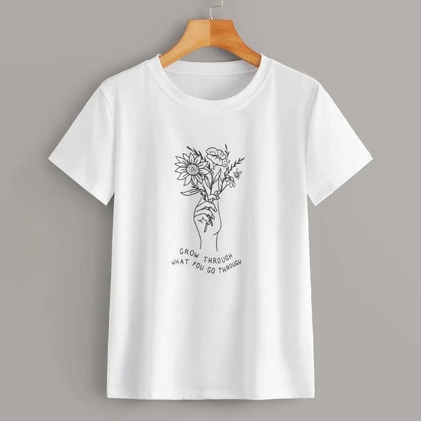 

Plus Floral And Slogan Graphic Tee, White