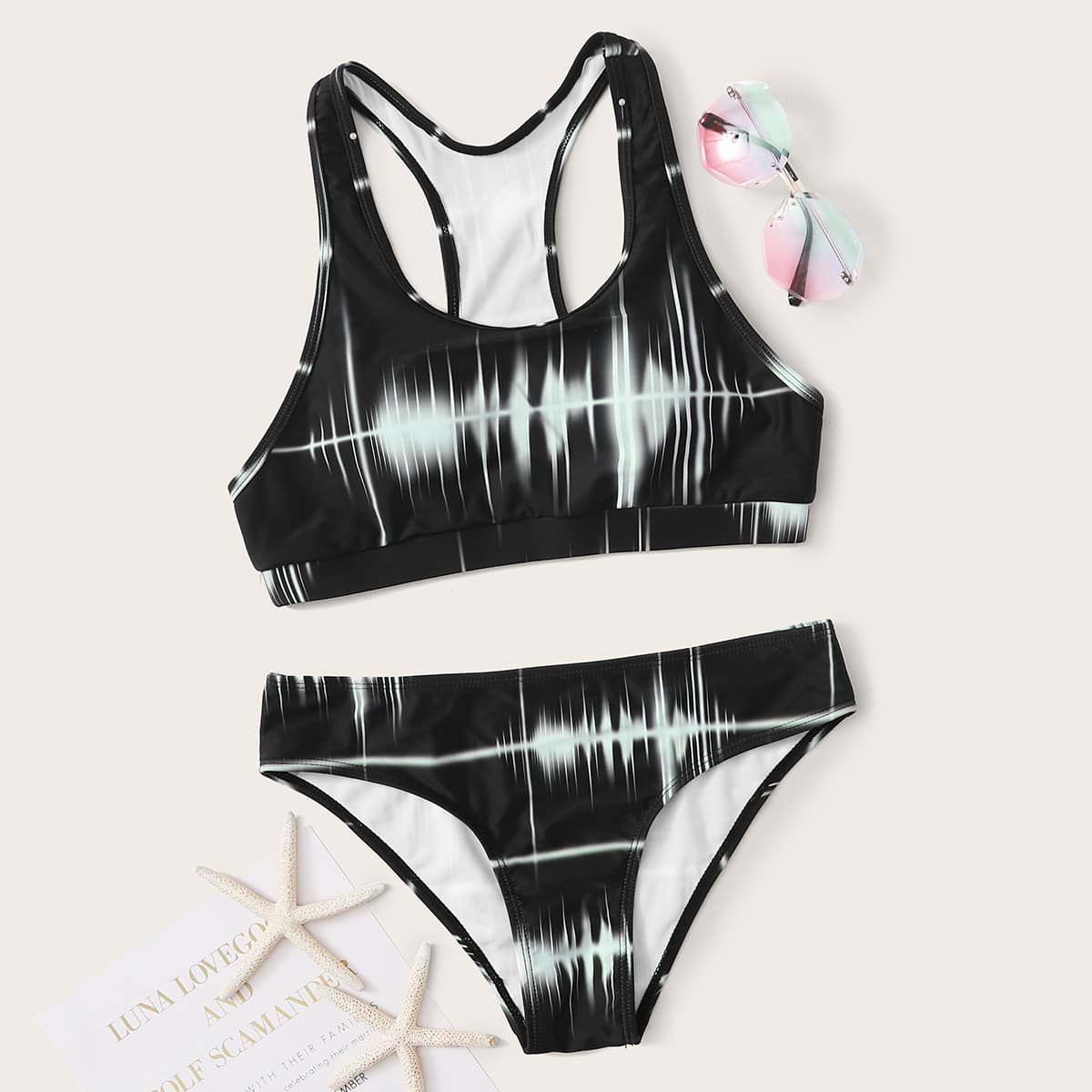 

Tie Dye Racerback Bikini Swimsuit, Black