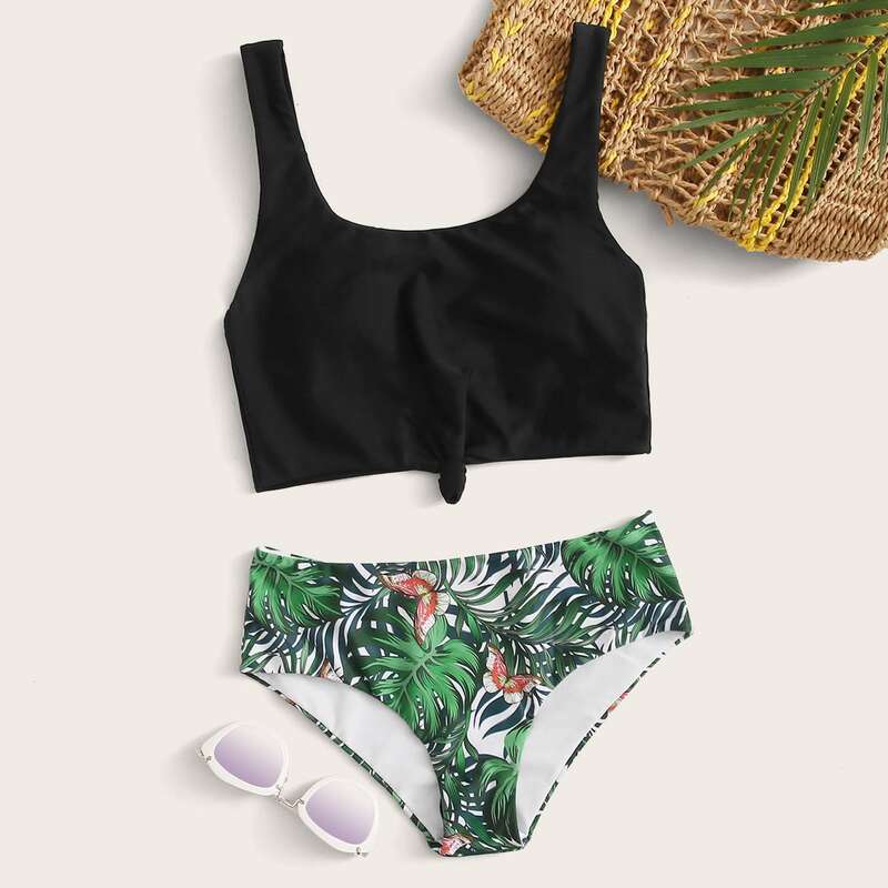 

Tropical Knot Front Bikini Swimsuit, Multicolor