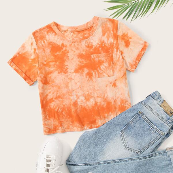 

Tie Dye Pocket Patched Tee, Orange