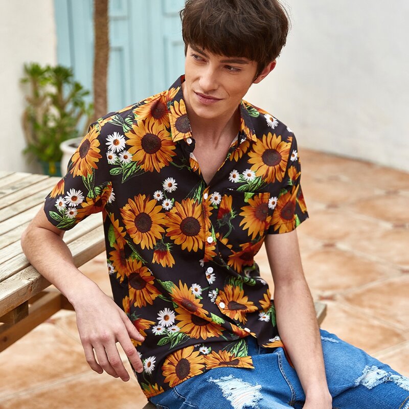 

Guys Sunflower Print Shirt, Multicolor