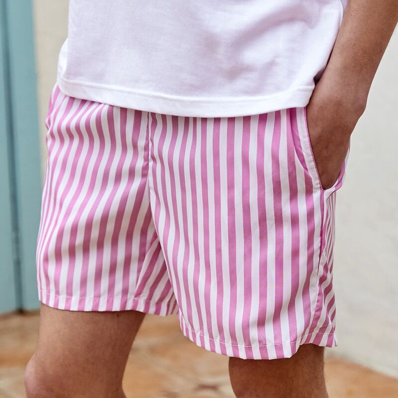 

Guys Elastic Waist Striped Shorts, Baby pink