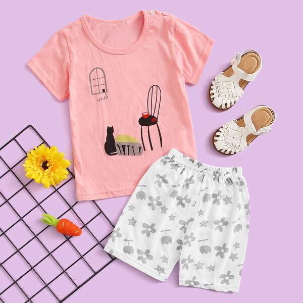 

Toddler Girls Cartoon Tee & Floral Shorts, Multicolor