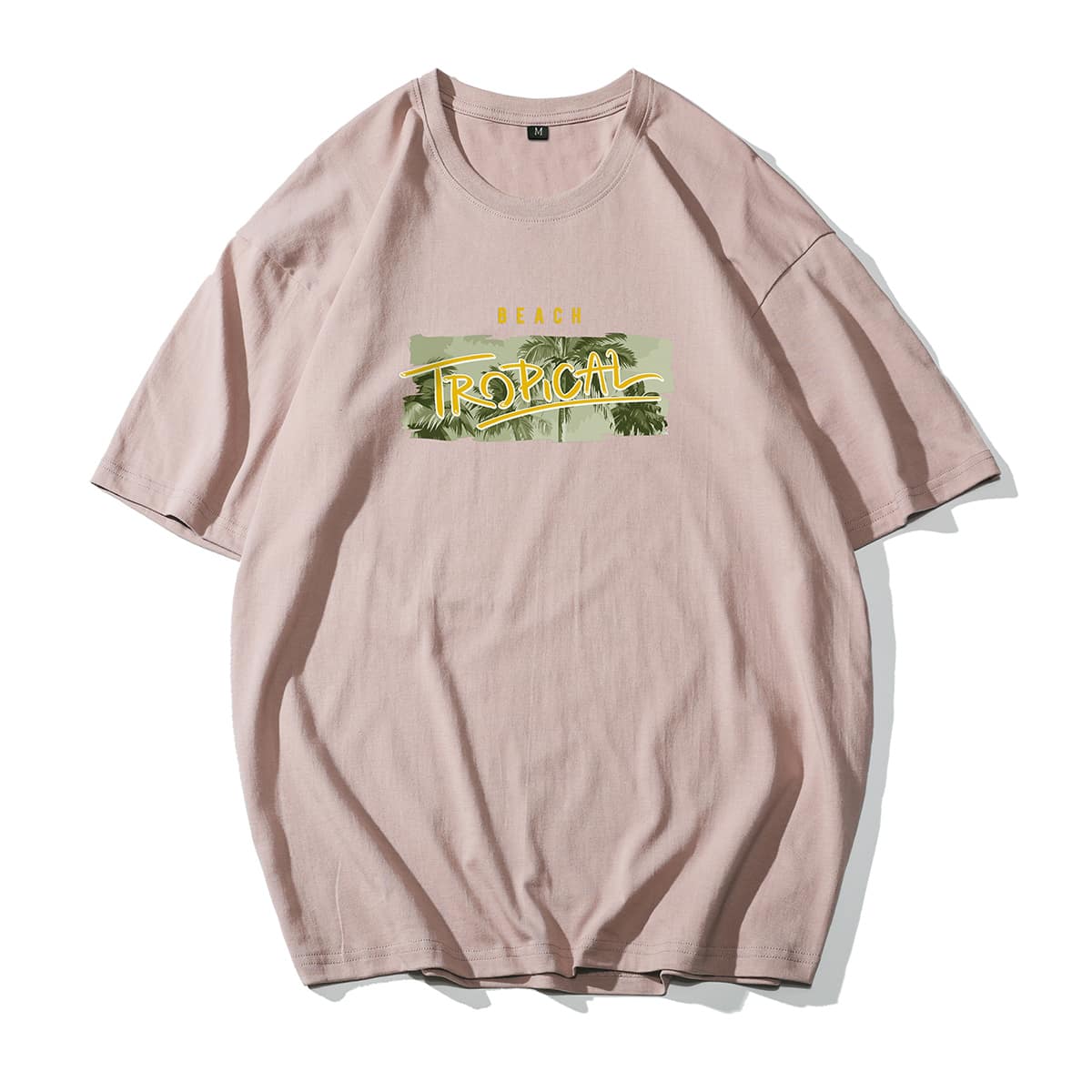 

Guys Letter & Tropical Print Oversized Tee, Pink