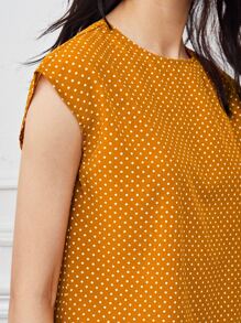SHEIN 扭結和鏤空細節後波卡圓點上衣 - 黃色 - 查看 5