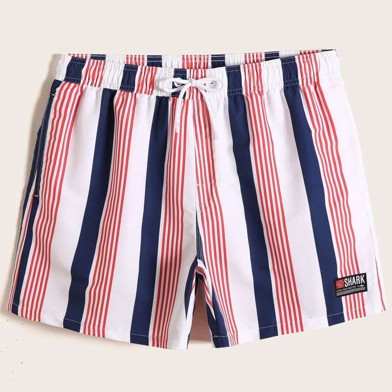 

Guys Striped Drawstring Waist Swim Trunks, Multicolor