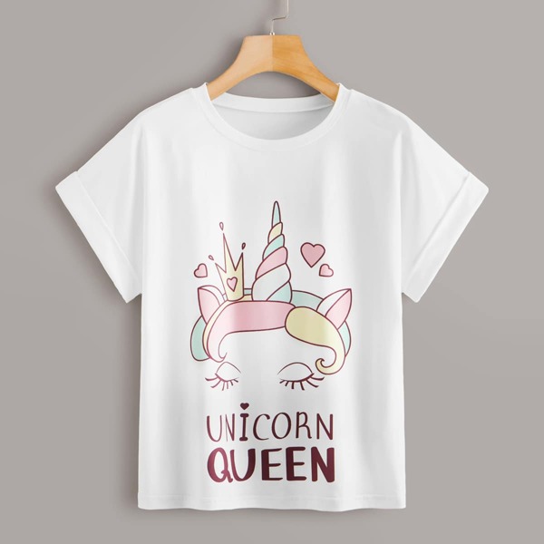 

Unicorn And Letter Graphic Tee, White