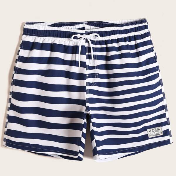 

Men Stripe Print Drawstring Waist Swim Trunks, Multicolor