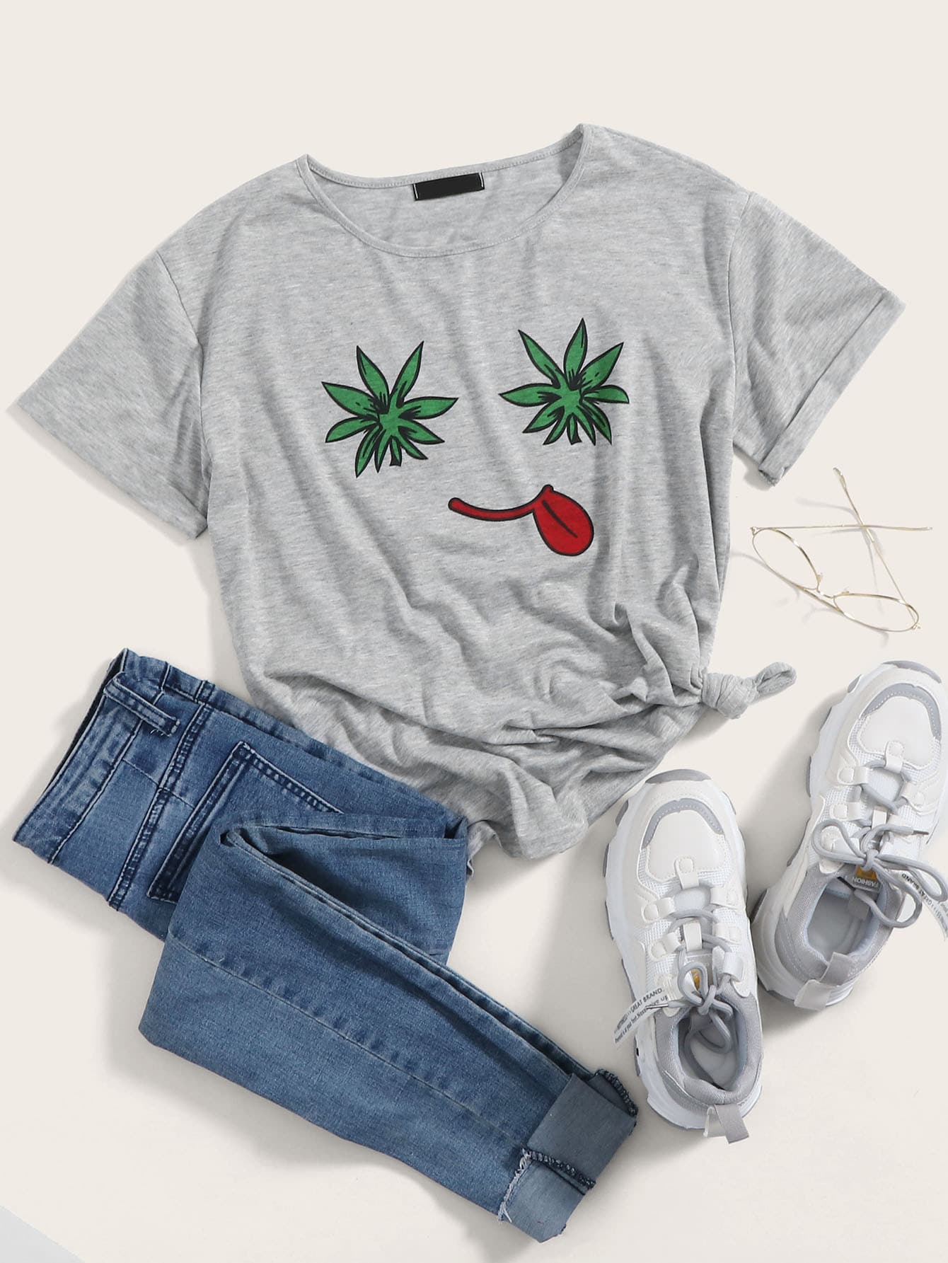 Roll Up Sleeve Cartoon Print Tee thumbnail