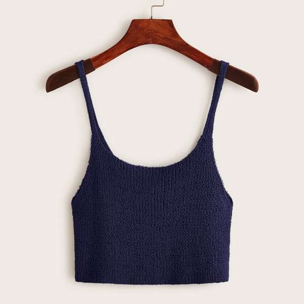 

Solid Crop Knit Top, Navy blue