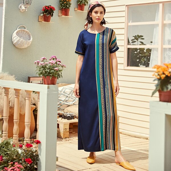 

Striped & Tribal Print Tee Dress, Multicolor