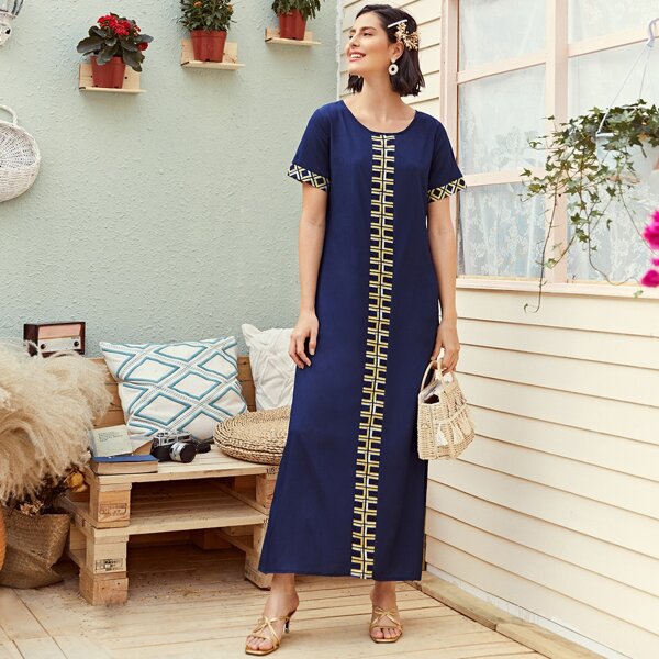

Aztec Print Tee Dress, Navy blue