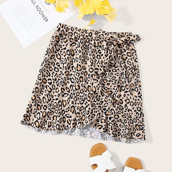 

Leopard Print Knot Side Wrap Skirt, Multicolor