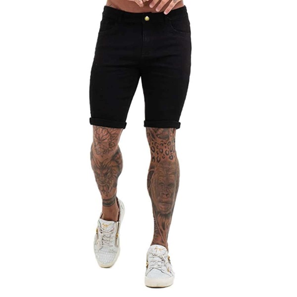 

Men Rolled Up Hem Button Denim Shorts, Black