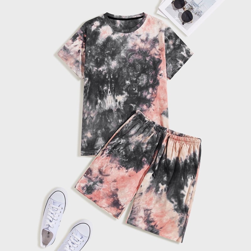 

Guys Tie Dye Tee With Drawstring Shorts, Multicolor