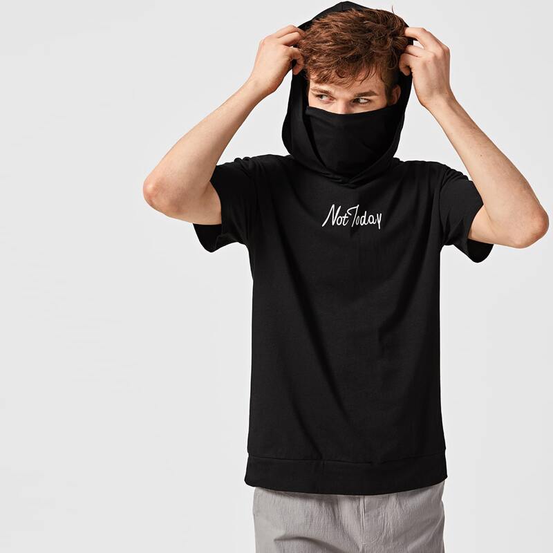 

Guys Slogan Graphic Hooded Tee, Black